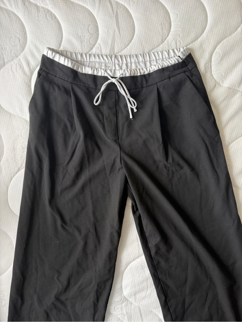 Zara Black Pants with White Drawstring Waistband